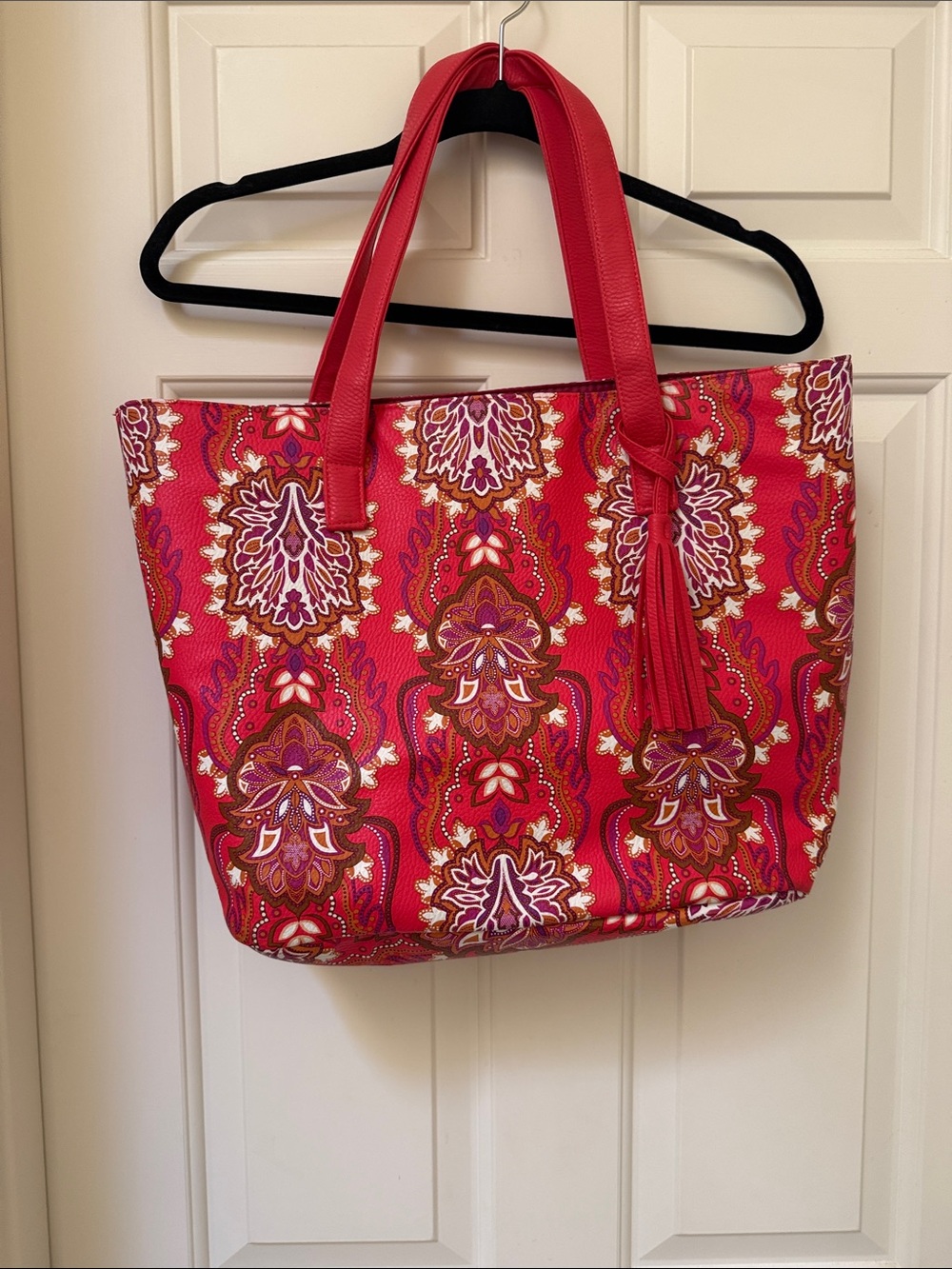 Red Paisley Tote Bag with Tassel